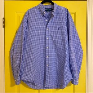 Ralph Lauren Mens Button Up Dress Shirt Classic Fit  16 34/35 in Blue and White